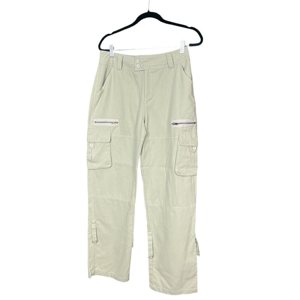 Beige Parachute Cargo Utility Pants Size M Y2K Grunge Casual Wide Leg Baggy
